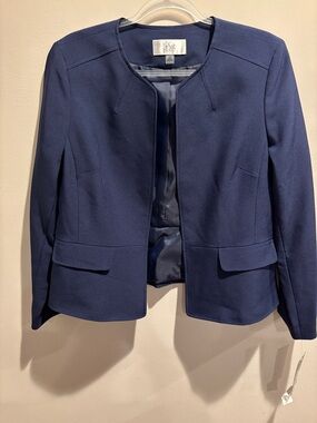 Le Suit Navy Collarless Women's Blazer Jacket